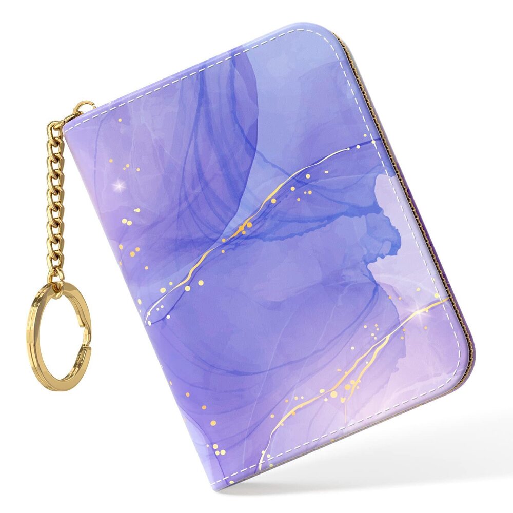 3977 Slim Leather RFID Wallet, Purple Marble, Compact Size, 12-Slot